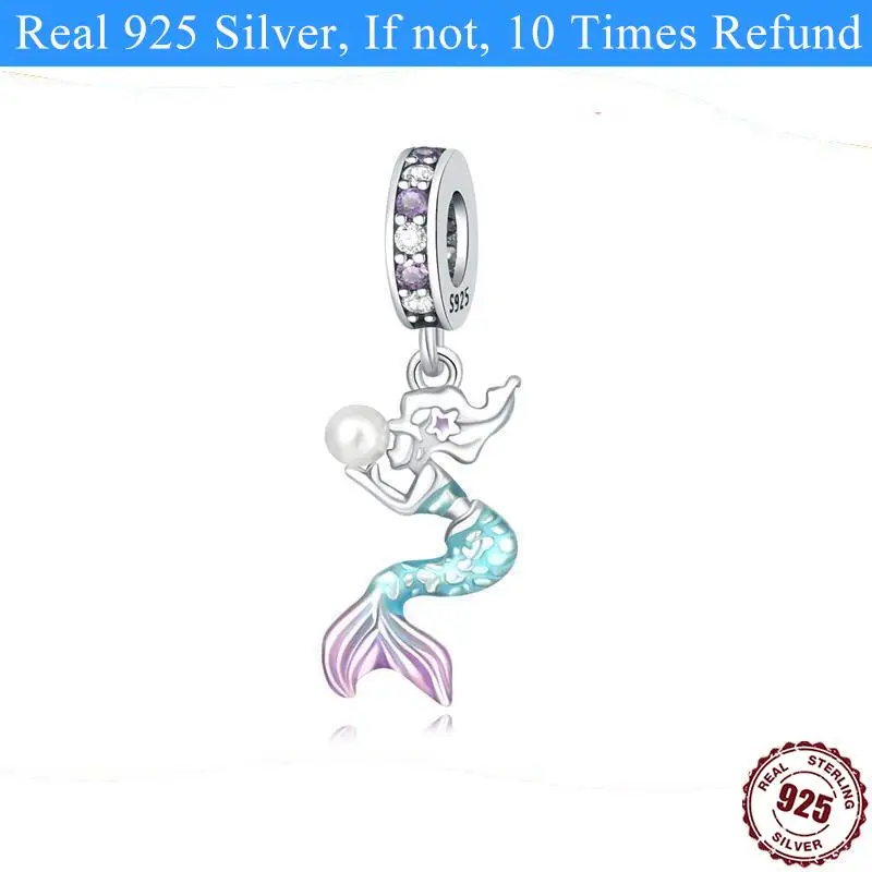 

100% стерлингового серебра 925 пробы, очаровательные бусины с русалками, подходят для оригинального браслета, ожерелья, женский кулон, ювелирные изделия своими руками, подарки