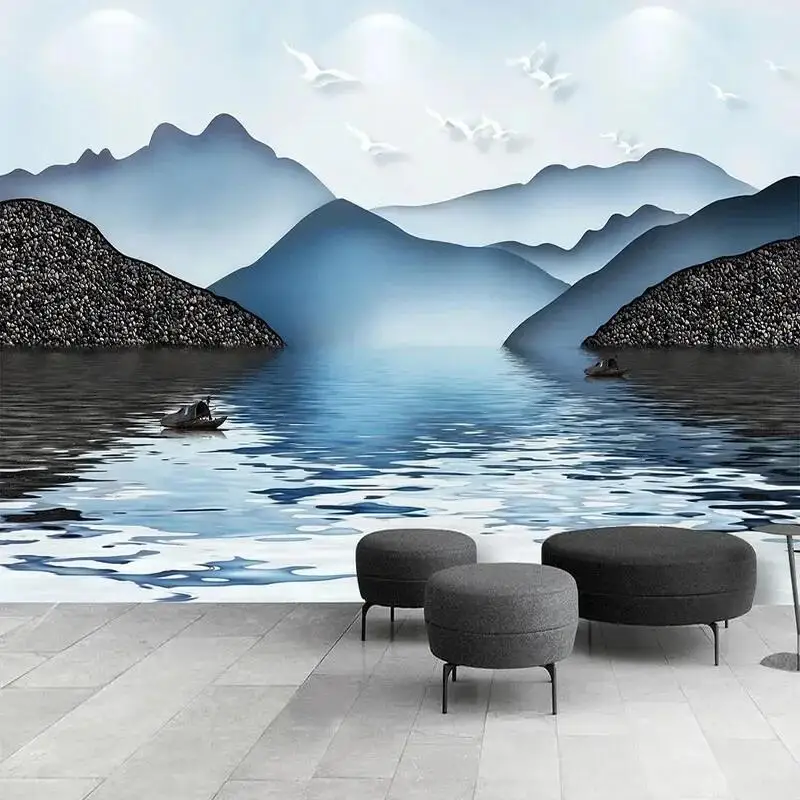 Custom Mural Wallpaper 3D New Chinese Ink Landscape Artistic Conception Wall Painting TV Background Decorative Papel De Parede