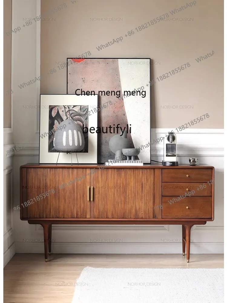 Modern Minimalist Nordic Retro Mid-Ancient Industrial Organ Shutter Door Solid Wood Side Cabinet Walnut Color furniture