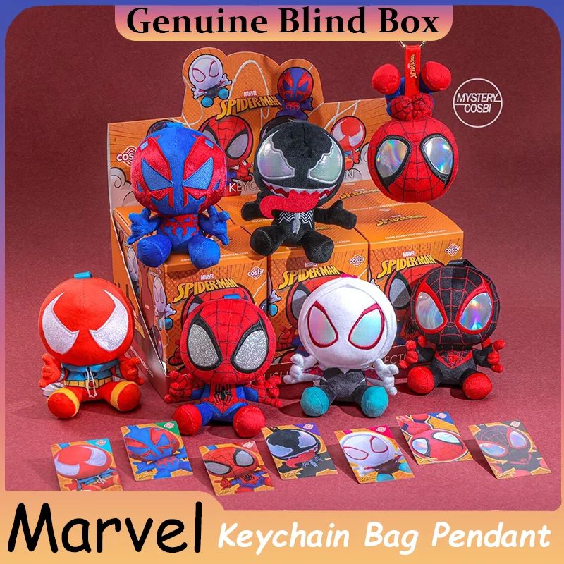 مجموعة سلسلة مفاتيح مارفل صندوق أعمى السم مايلز أشكال متعددة الرجل العنكبوت شخصيات الحركة الصغيرة حقيبة الدمى قلادة ديكور اللعب هدية