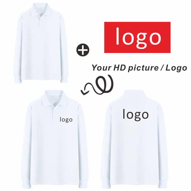 Customized long sleeved polo shirt with lapel collar Print logo on autumn advertising shirts Company group clothing embroidered