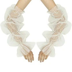 50JB Detachable Bridal Puff Sleeves Wedding Removable Long Sleeves White Handmade Elegant Wedding Bridal Arm Decorations