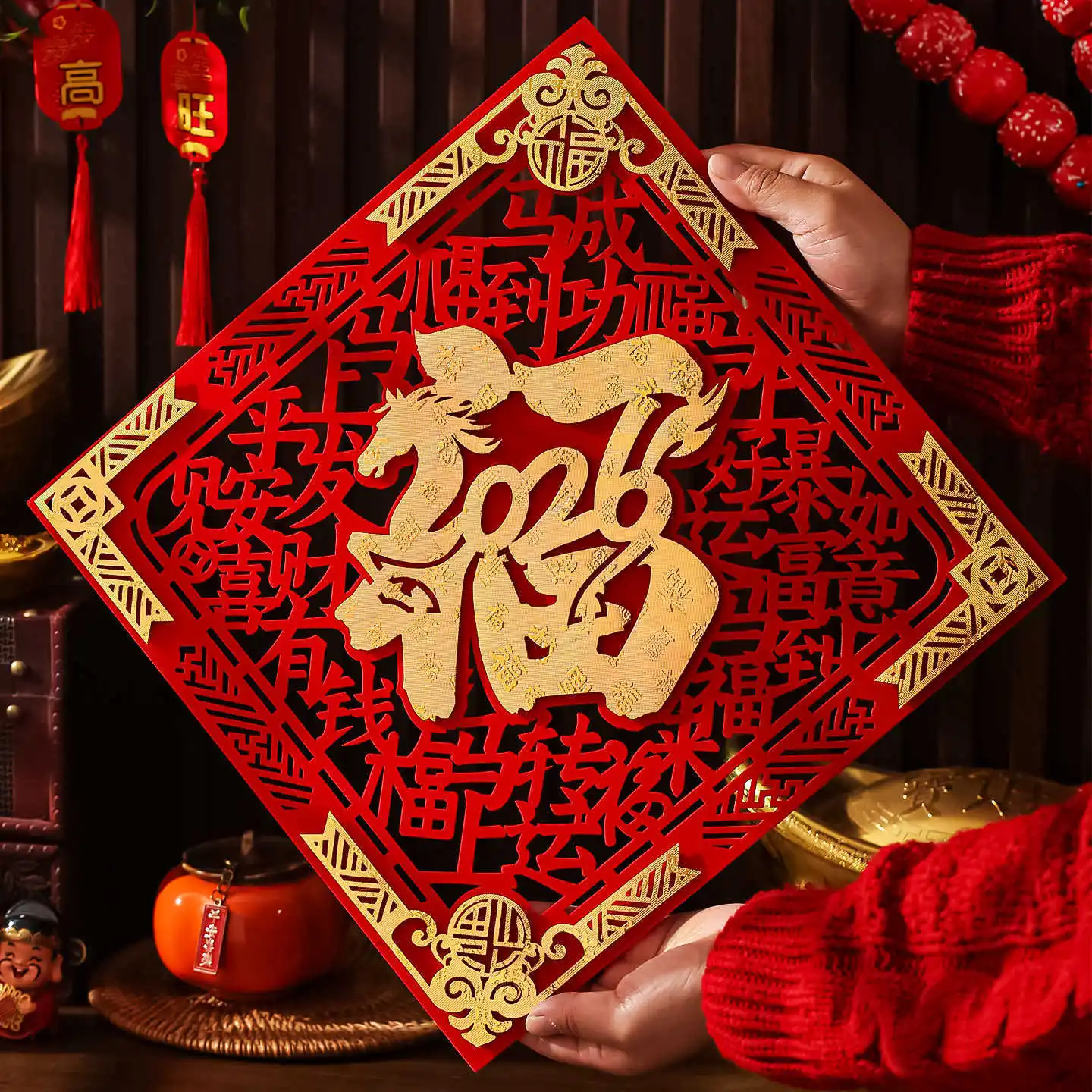 46.5X33cm ثلاثية الأبعاد ملصقات الباب الحصان مقاطع السنة الجديدة مهرجان الربيع فورتشن ترتيب الباب الزخرفية يتدفقون الباب نعمة