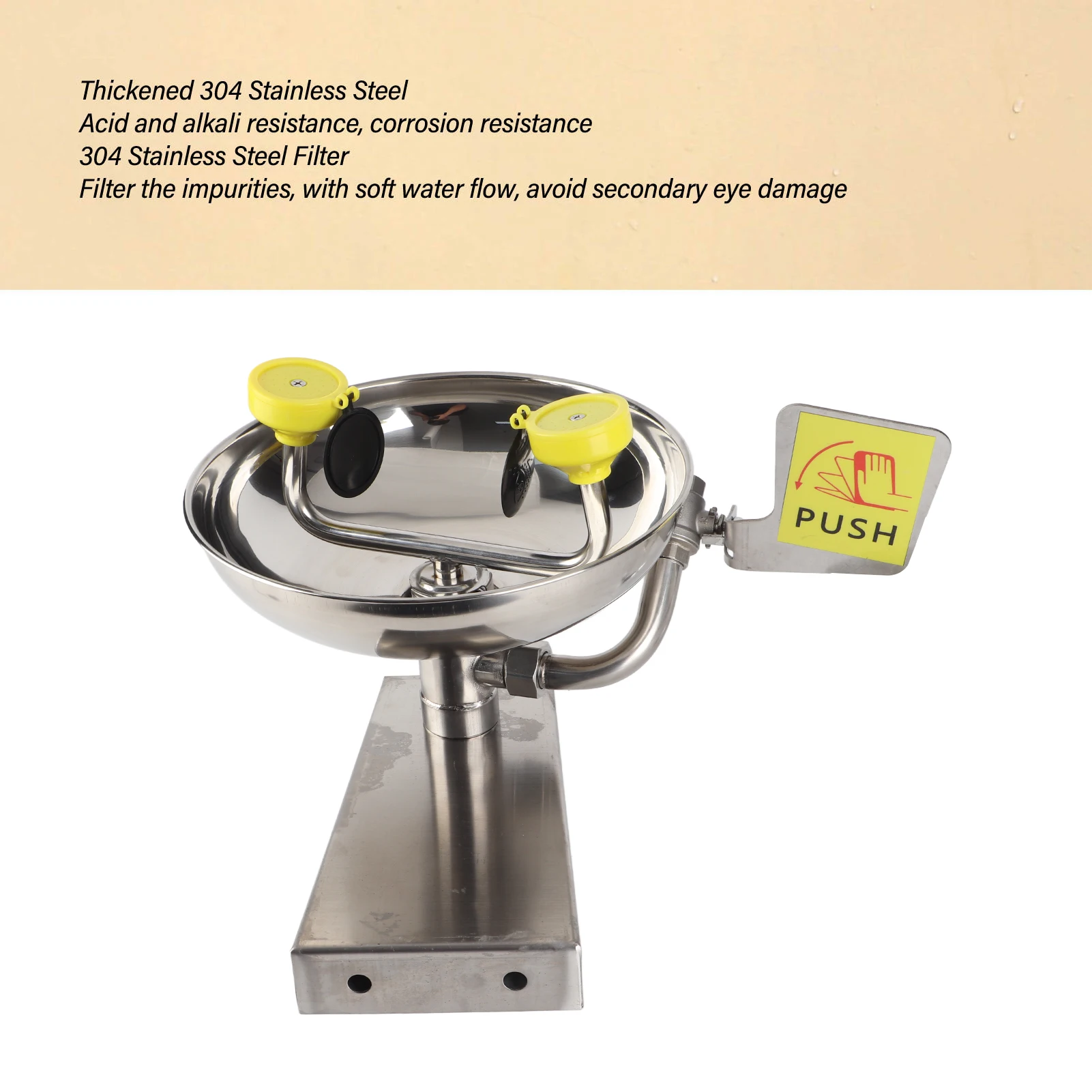 Double Nozzle Eye Wash Station 304 Stainless Steel Wall Mount Emergency Eye Washer Sink with Safety Sign Wall Mount Eye Washer