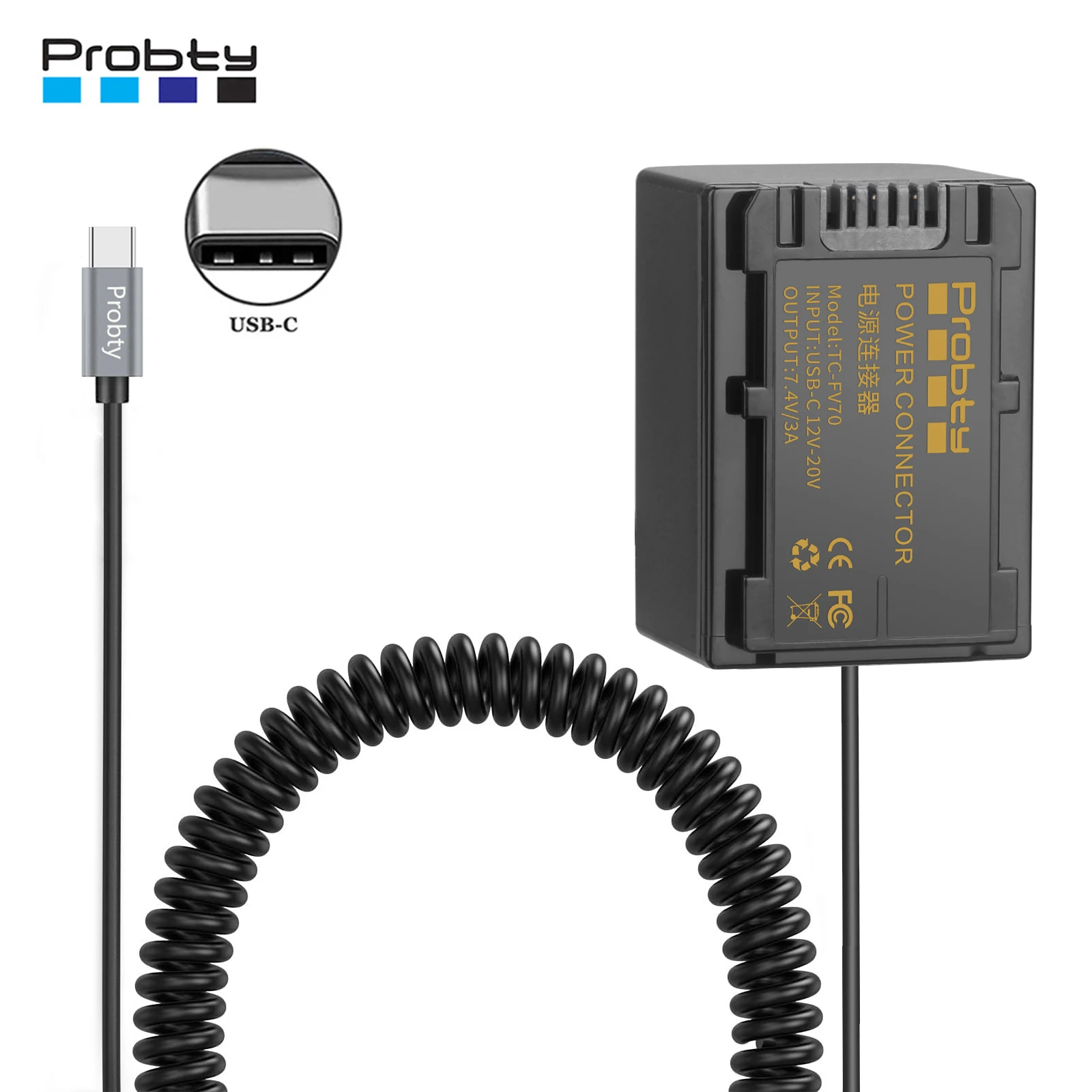 Coiled Cable USB-C to NP-FV70 NP-FV90 FV100 FV30 FV40 FV50 Dummy Battery for Sony DVD SR HC Serial Cameras & Light & Monitor