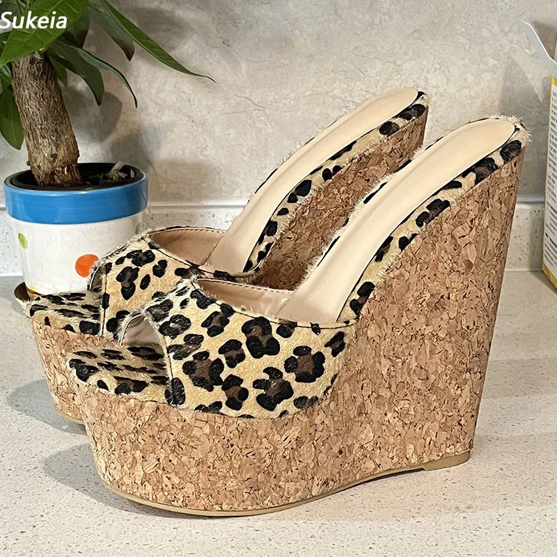 

Sukeia New Women Summer Platform Mules Sandals Wedges Heels Peep Toe Beautiful Leopard Banquet Shoes Ladies Plus US Size 5-20