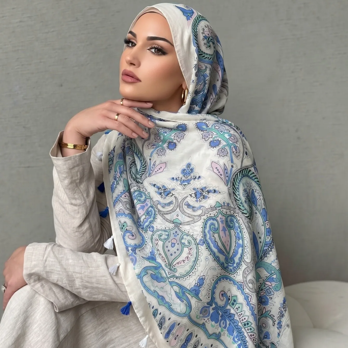 Luxury Brand Scarf Floral Cotton Shawl Lady Wrap Large Pashmina Hijab Headband Scarves Islamic Turban Bufanda Foulard Stoles