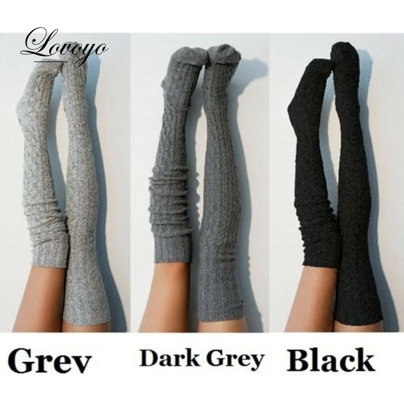 Women Over Knee Socks  Female Sexy Stockings Warm Long Boot Knit Thigh-High Gray Khaki Blue Black Twist Stockings Woman