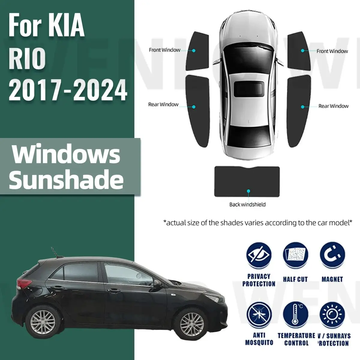 

For Kia RIO 2017-2023 2024 Magnetic Sun Shade Car Sun Visor Front Windshield Curtains Summer Window Sunshade Auto Accesorries