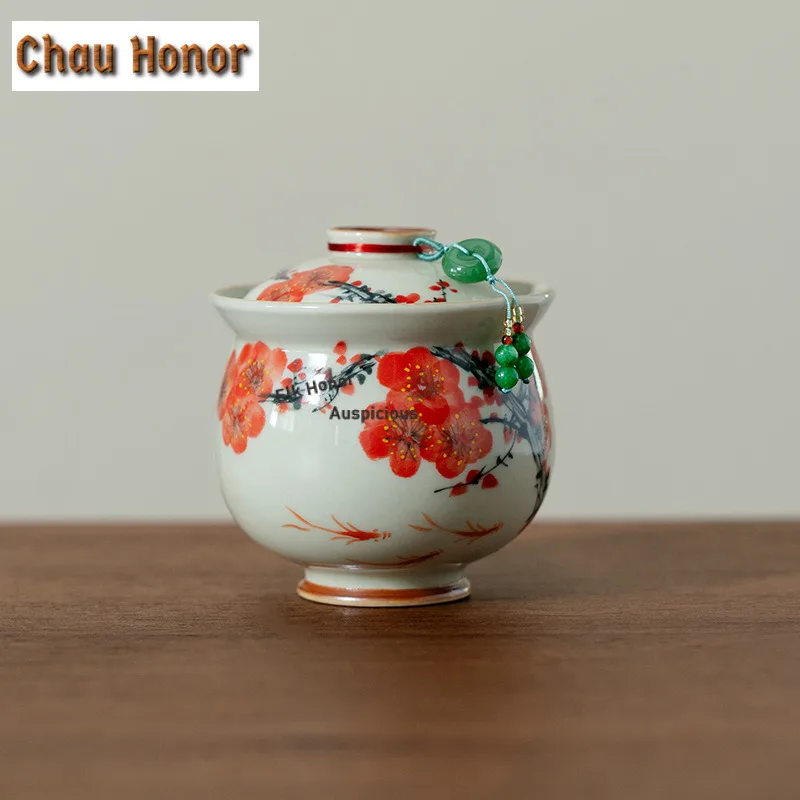 

110 мл ручная роспись Gaiwan Aesthetic Tea Tureen Чайная чаша с крышкой Набор для приготовления чая Крышка Чаша Чайный сервиз кунг-фу Подарочный