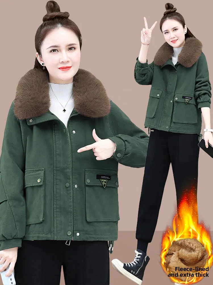 Thiened Fce Dames Parka Ort Jas Jas Met Bontkraag Katoenen Kleding Herfst Winter Nieuwe Sle Pendelen Sle Loose Fit