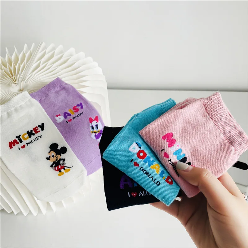 5 Paare neue Anime Disney Mickey Maus Socken Kawaii Minnie Fußkettchen Socken Cartoon Donald Ente Gänseblümchen Kinder Frau Socken Geschenke