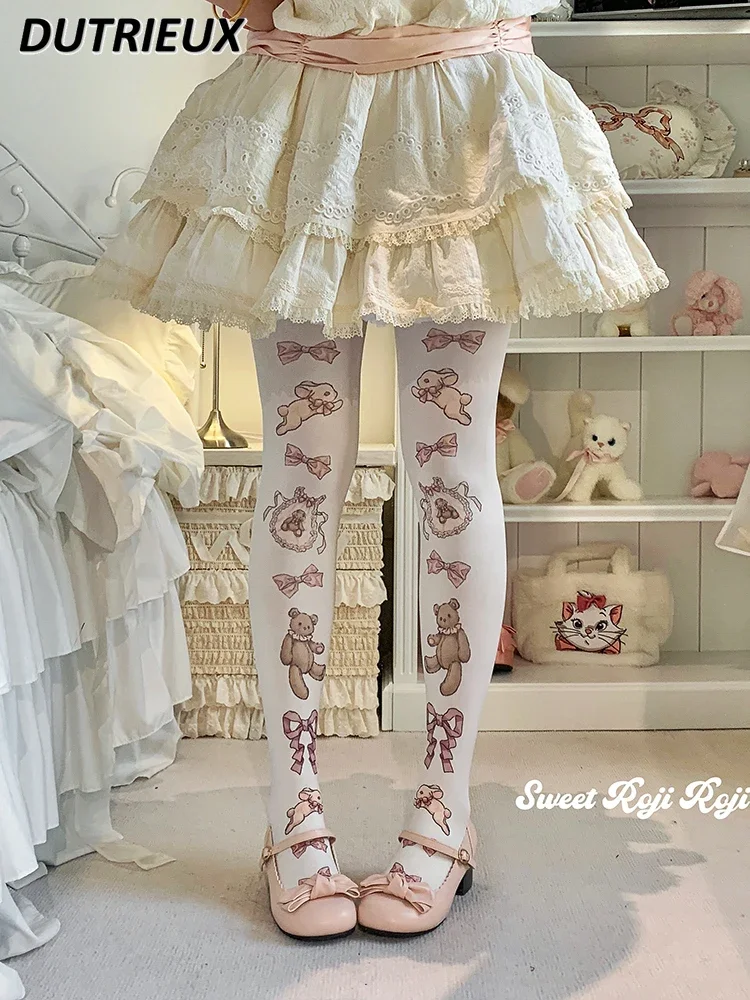 Women's Socks Autumn and Winter Tights Sweet Cutre Rojita Lolita Style Skin Velvet Printed Japanese Casual Ladies Stockings