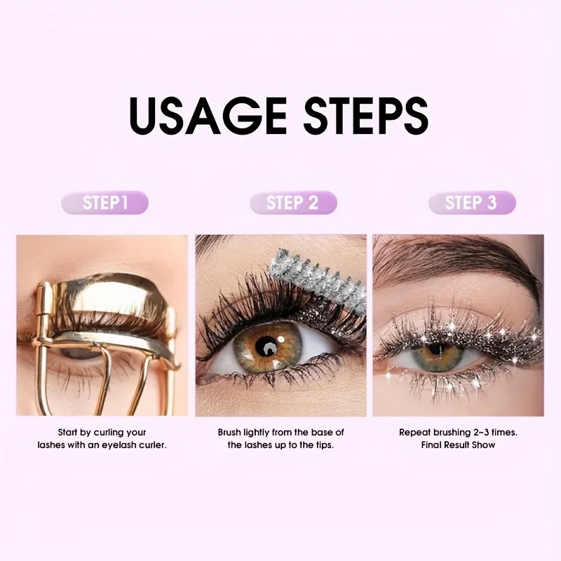3 Colors Diamond Glitter Mascara Long Lasting Makeup 3D Volume Eyelashes Curling Shimmer Mascara Eye Lash Female Cosmetic