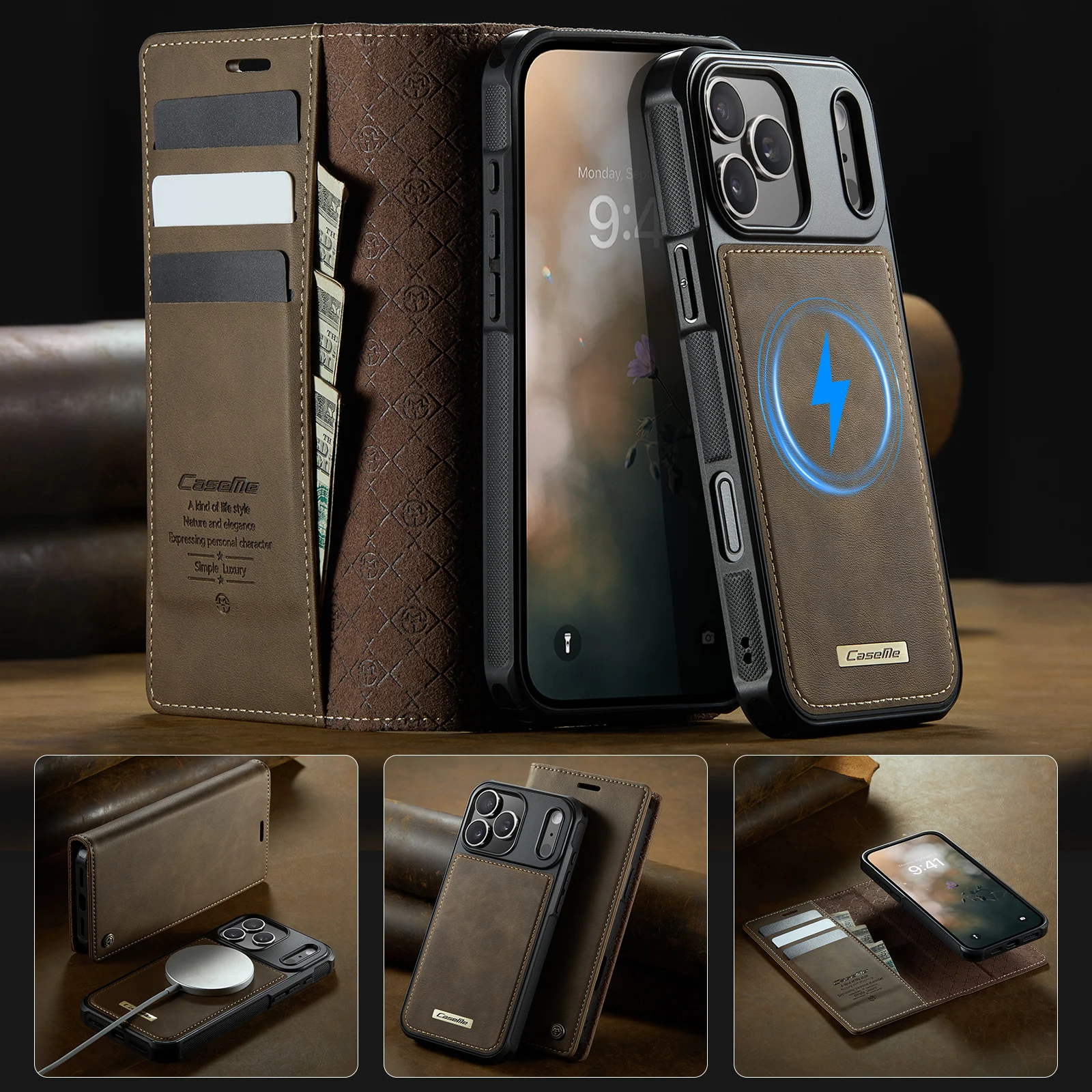 2 في 1 حافظة جلدية سولت بطاقات مغناطيسية لهاتف آيفون 17 برو ماكس 16 بلس 15 14 13 12 مسند مقاوم للصدمات لغطاء Magsafe #5