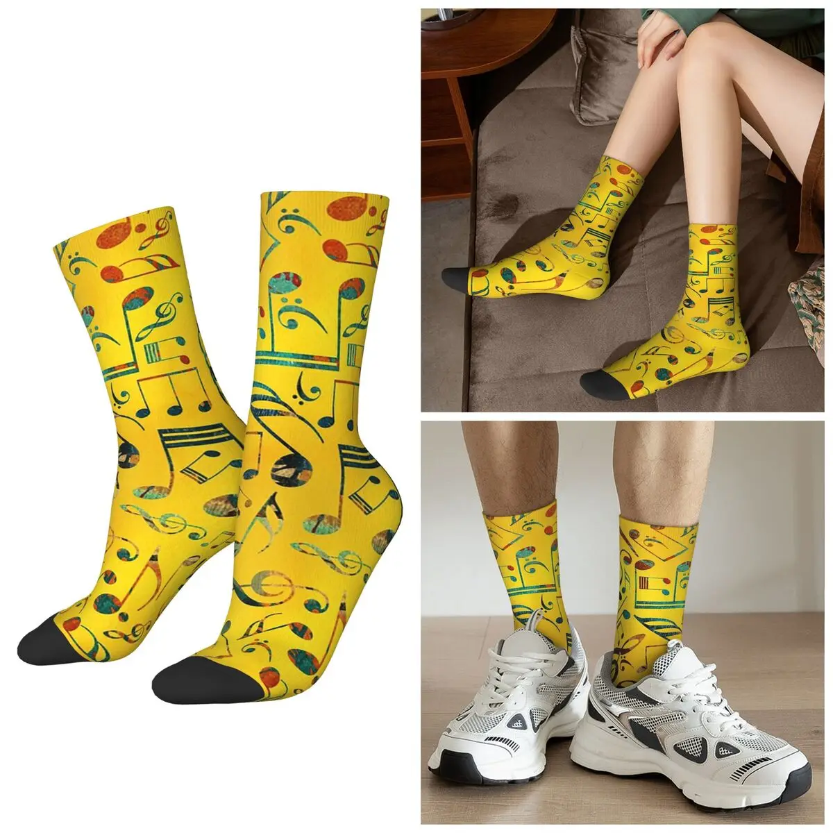 All Seasons Crew Stockings Vibrant Musical Note Design Socks Crazy Hip Hop Long Socks for Men Women Valentine's Day Gifts
