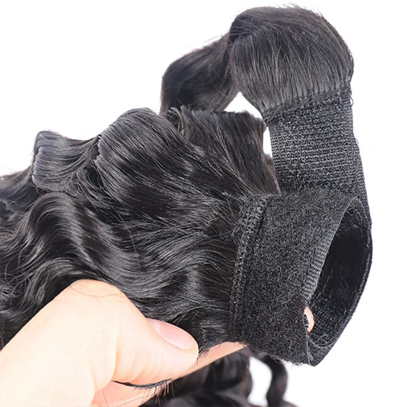 Wrap Around Ponytail Deep Wave Human Hair Clip In Ponytail Extensions Deep Curly Natural Color Hair Extensions For Black Women