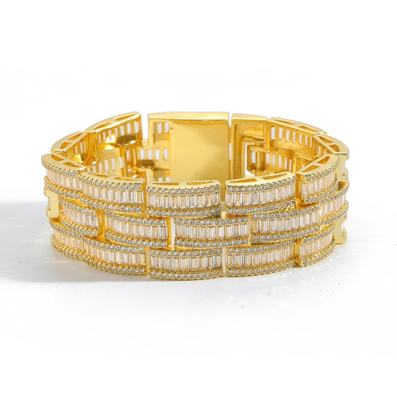 25mm Big Wide Hip Hop Bling Iced Out Cubic Zirconia Link Chain Bracelets Bangle for Men Rapper Jewelry Gold Silver Color
