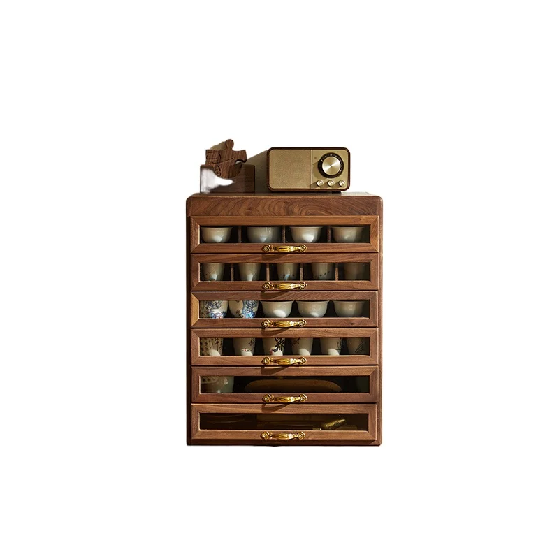 Black Walnut Solid Wood Drawer Dental Cabinet, Desktop Teapot Tea Set Wenplay Bracelet Storage