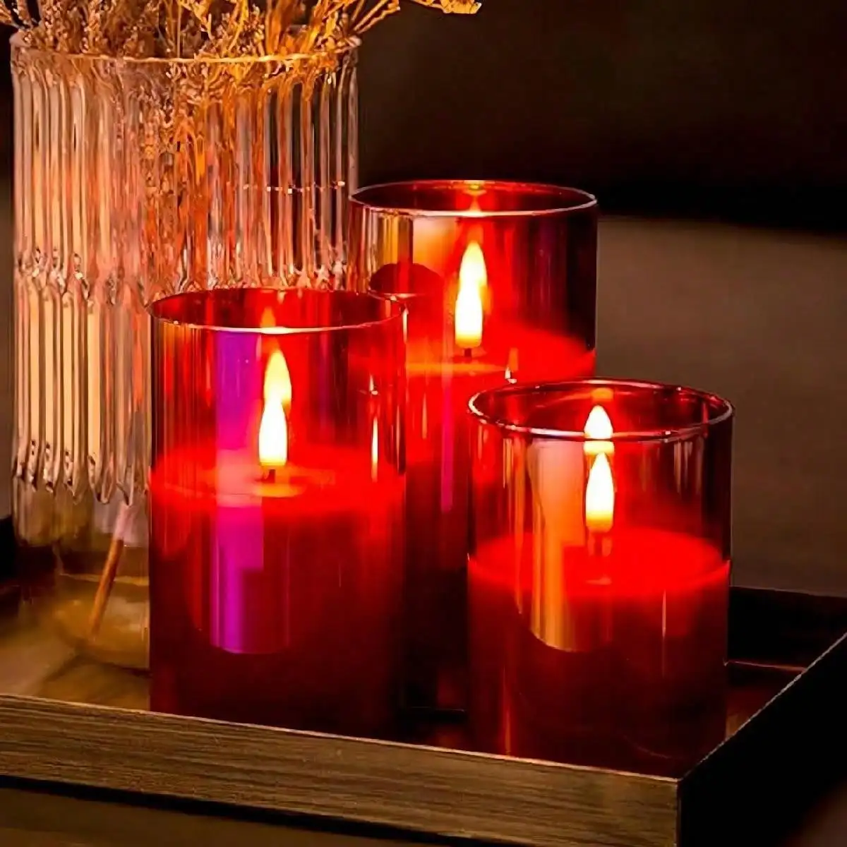 3pc Acrylic Electric Candle Battery Operated Artificial Christmas Flameless Pillar LED Candles With Remote Control