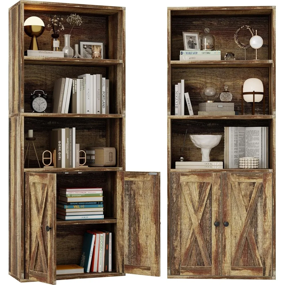 

Industrial Bookshelves and Bookcases with Doors 11.8 in Depth Set of 2 Floor Standing 5 Shelf Display Storage Shelves Boo