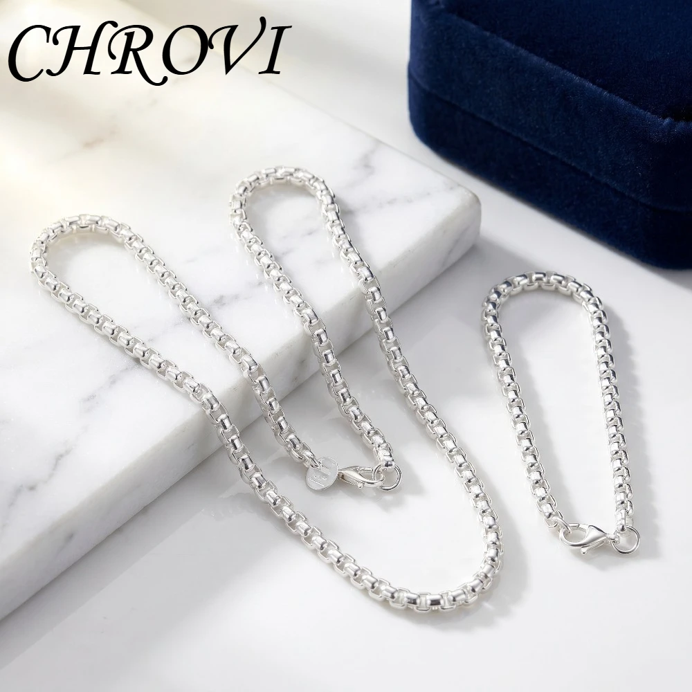 Classic Round Box Chain Jewelry Set,925 Sterling Silver Necklace & Bracelet,Suitable for Daily Wear,Party Wedding, Ready To Ship