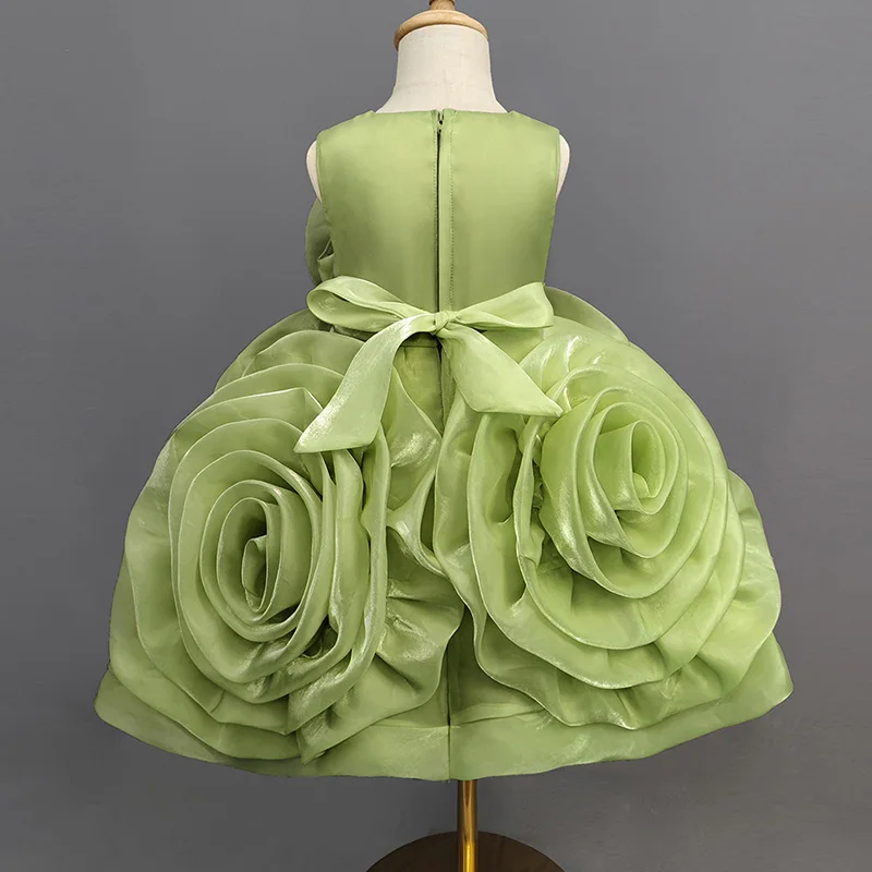 Robe de Demoiselle d'Honneur en Organza Rose Verte, Tenue de Princesse, Longueur aux Genoux, pour Cérémonies, ixde Mariage, pour Fille de 1 à 12 ans