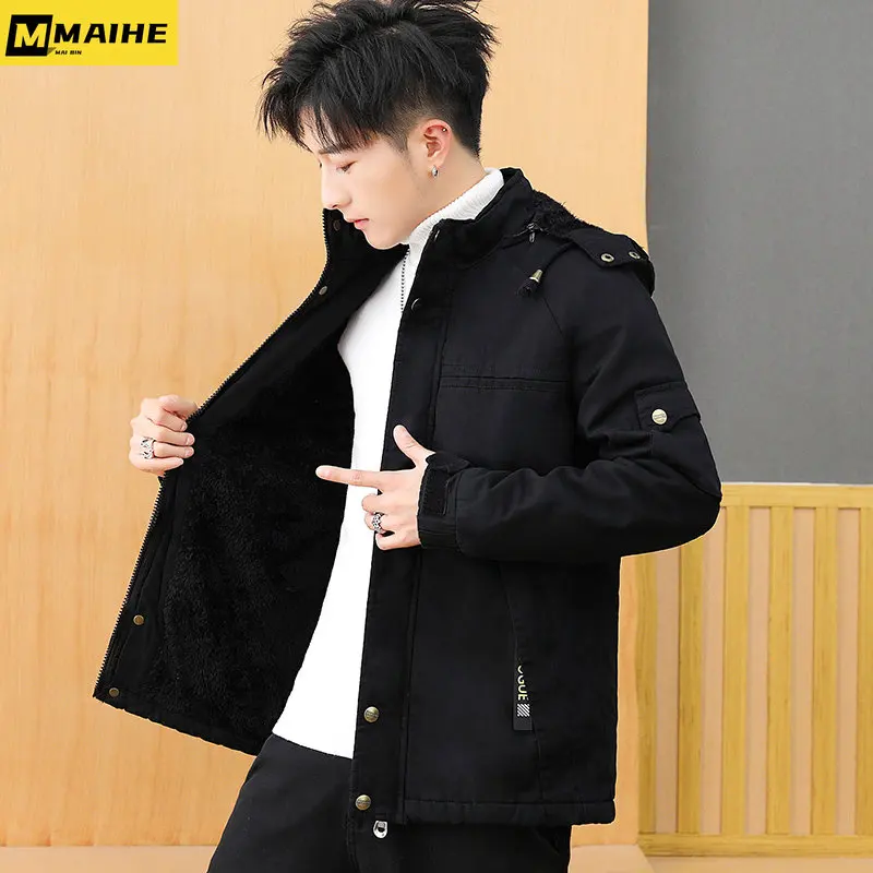 2023 neue Herren Winter jacke abnehmbare Kappe Fleece Futter Parka Herren Outdoor wind dicht Armee grün dicken warmen Mantel große Tasche