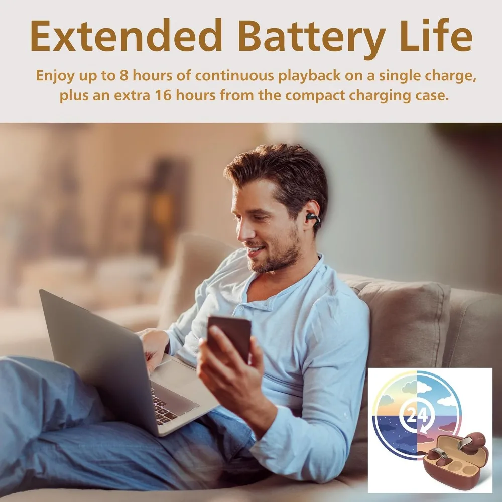 Wireless Open Ear Earbuds,Bluetooth 5.3,24H Battery,Water Resistant,Mic,Comfort & Awareness,Ear Clip - view 5