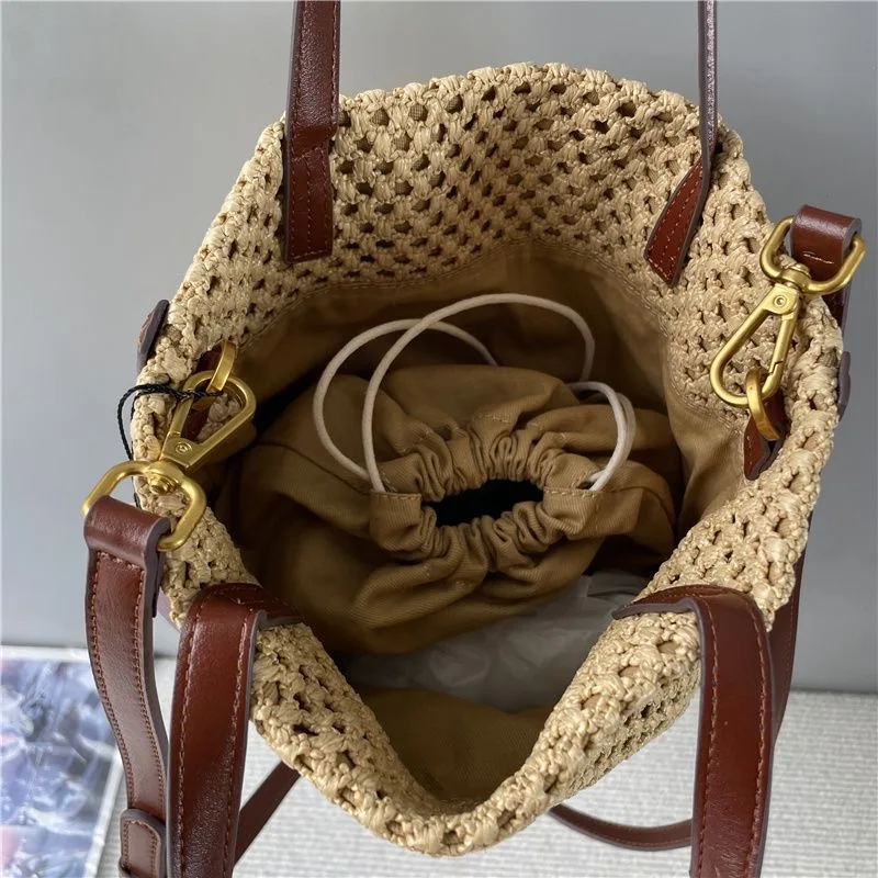 Women handmade Plaited high quality Raffia Straw Bag LargeCapacity Casual Tote Handbag Hollow Summer Beach Vacation Shoulder Bag