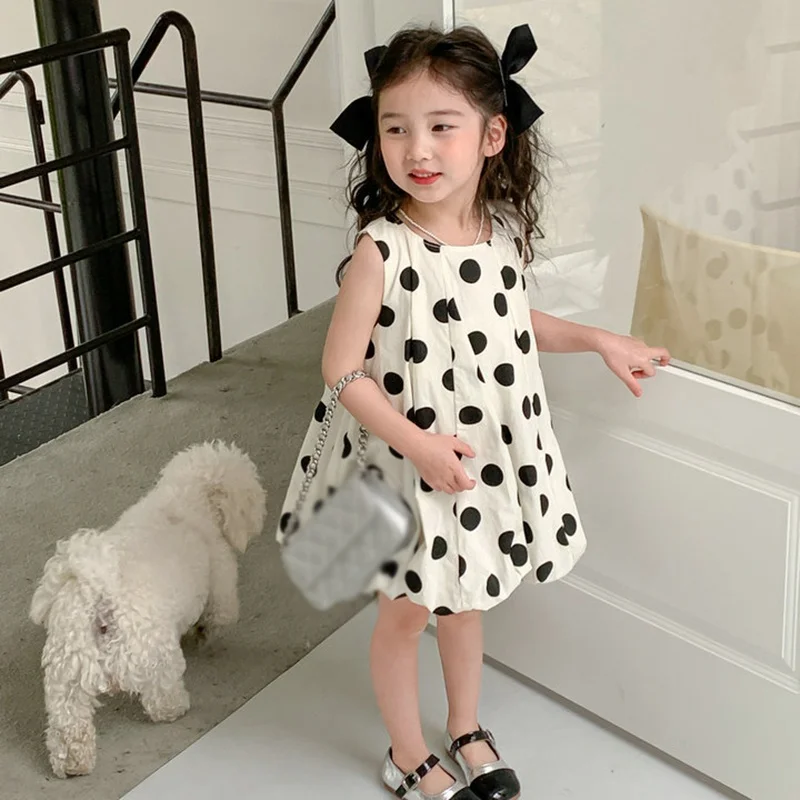 

Girls Casual Dresses Summer Toddler Kids Round Dot Cute Sweet Sleeveless Princess Dress Girls Holiday Leisure Clothing 3-8Y