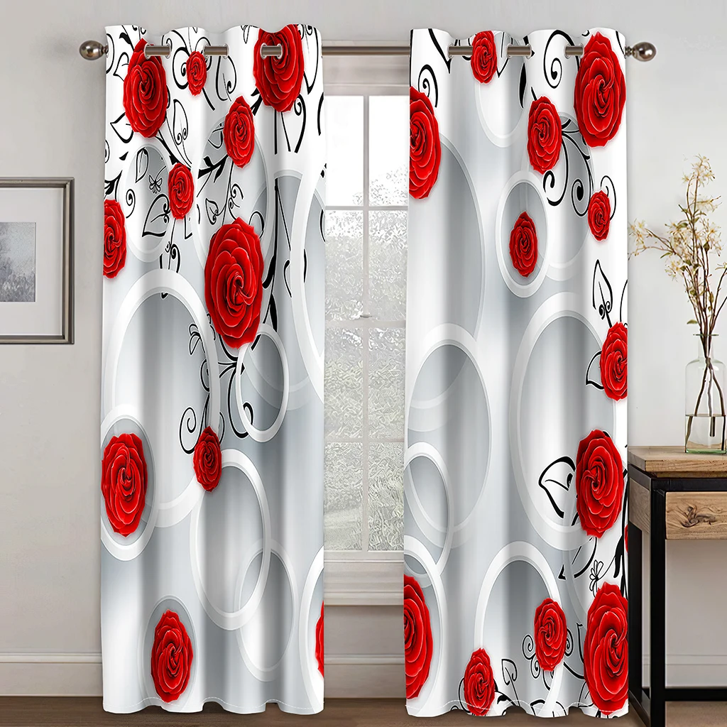 Tree Silhouette Abstract Circle FlowerWindow Curtains Blinds For Living Room Bedroom Bathroom Kicthen Office Door Home Decor2Pcs