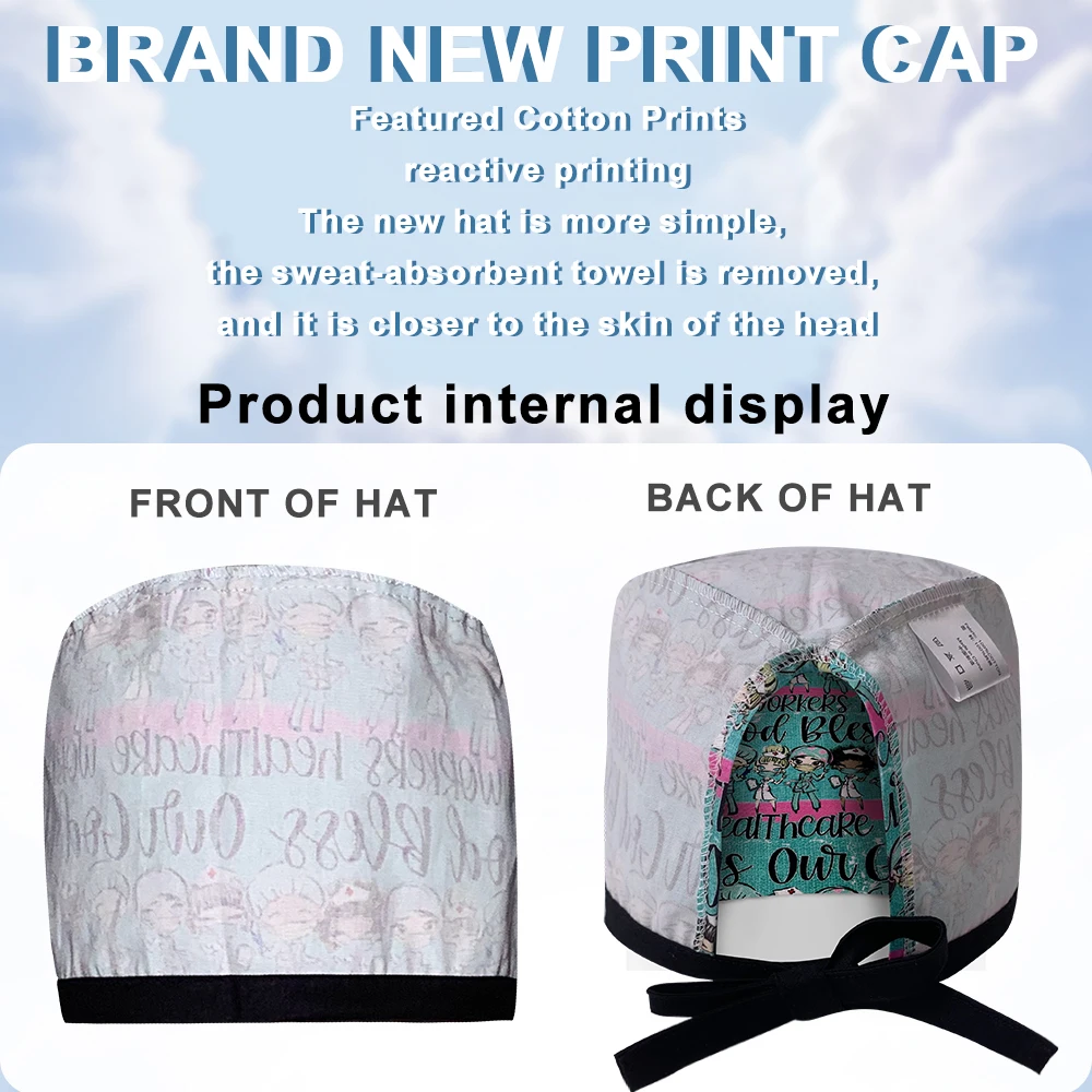 Gorros quirúrgicos transpirables de laboratorio para hombres y mujeres, gorros de trabajo con estampado de moda, gorros exfoliantes de enfermería, accesorios de clínica