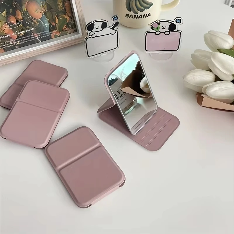 

1pc Portable Makeup Mirror, Pu Leather Small Mirror, Foldable