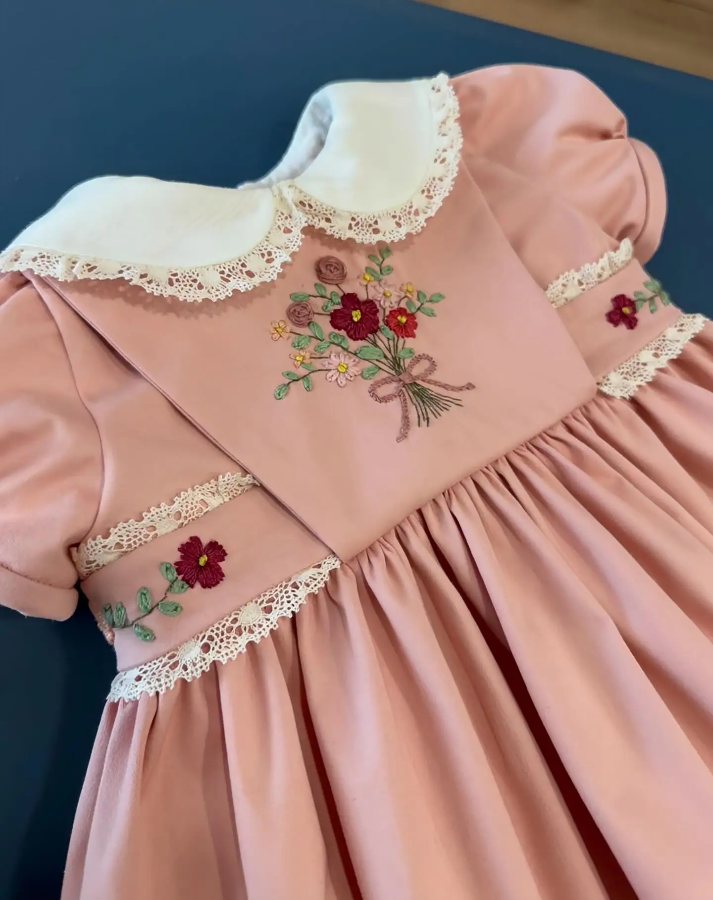 Summer Girl Flower Embroidered Lace Pink Dress for Casual Party Birthday Wedding Photography B692