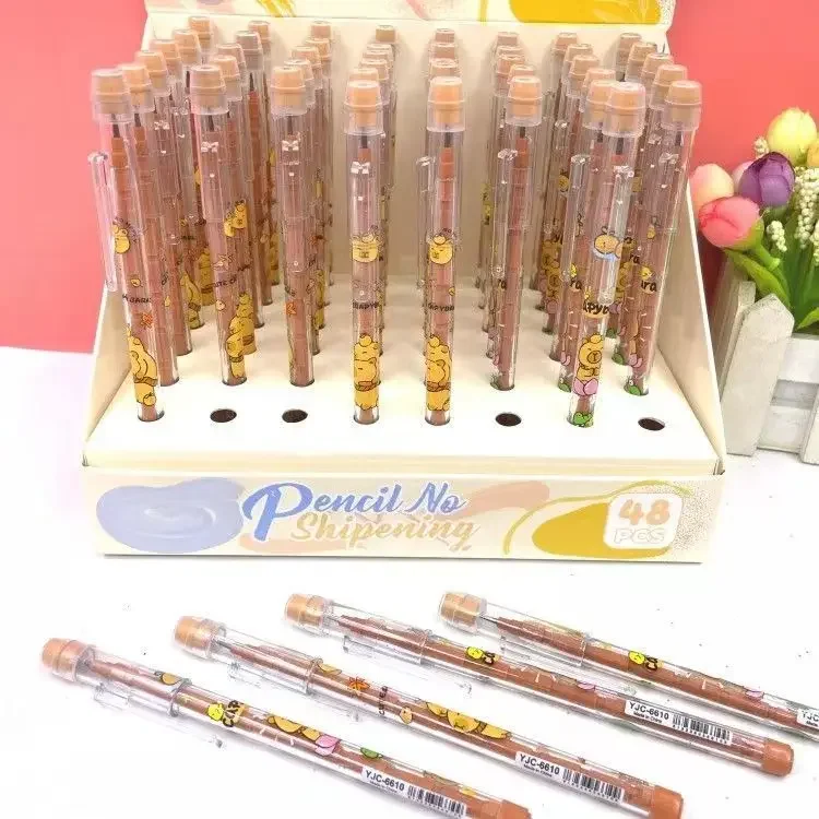 4Pcs/Lot Capybara Cartoon 10 Knot Blocks Replaceable Core Pencils Korean Assembly Writing Pencil Cute School Stationery Kid Gift