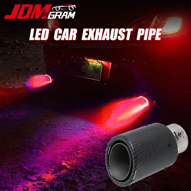 Carbon Fiber LED Car Exhaust Muffler Pipe Tip With Light Universal 63mm Tail Night Lanp Outlet Rear Throat Auto Accessories