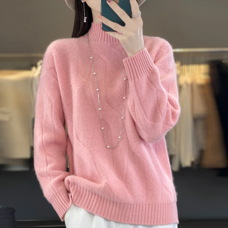 Autumn Winter Women Sweater Mock Neck Turtleneck Knitwear Long Sleeve Half height collar Casual Pullover Tops Female clothing