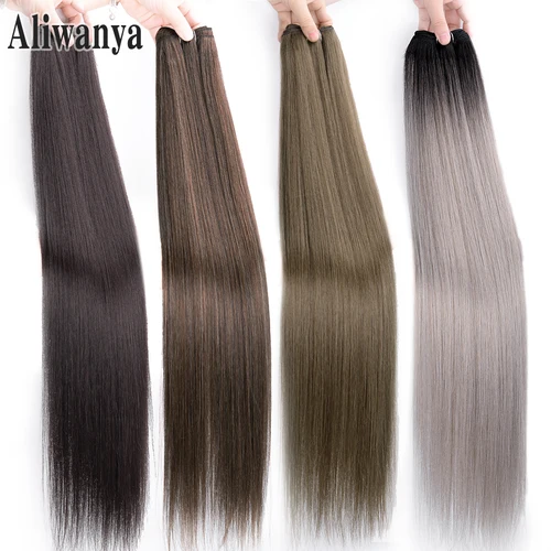 Extensiones de cabello liso sintético liso ombré Cosplay pelo marrón tejido 26 ""rubio sintético largo Yaki mechones de pelo liso