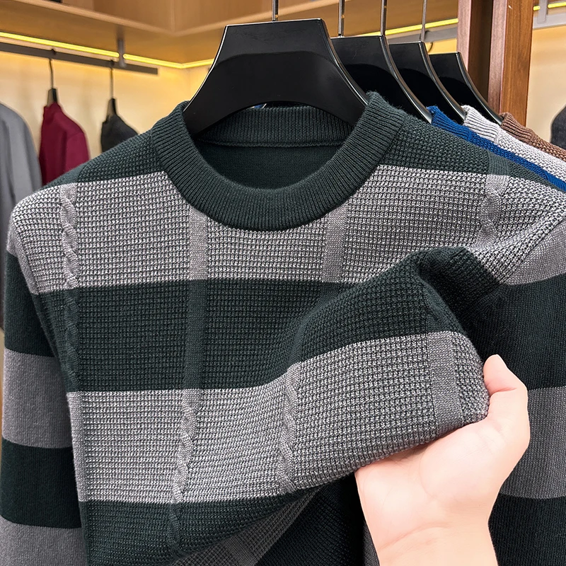 High Quality Men's Sweater High-End Brand Fashion Stripe Design Autumn Winter New Round Neck Korean Casual Comfort Knit Pullover