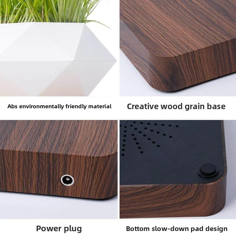 Magnetic Levitation Flower Pot Wood Carving Trendy Living Room Decor Creative Bulb Gift