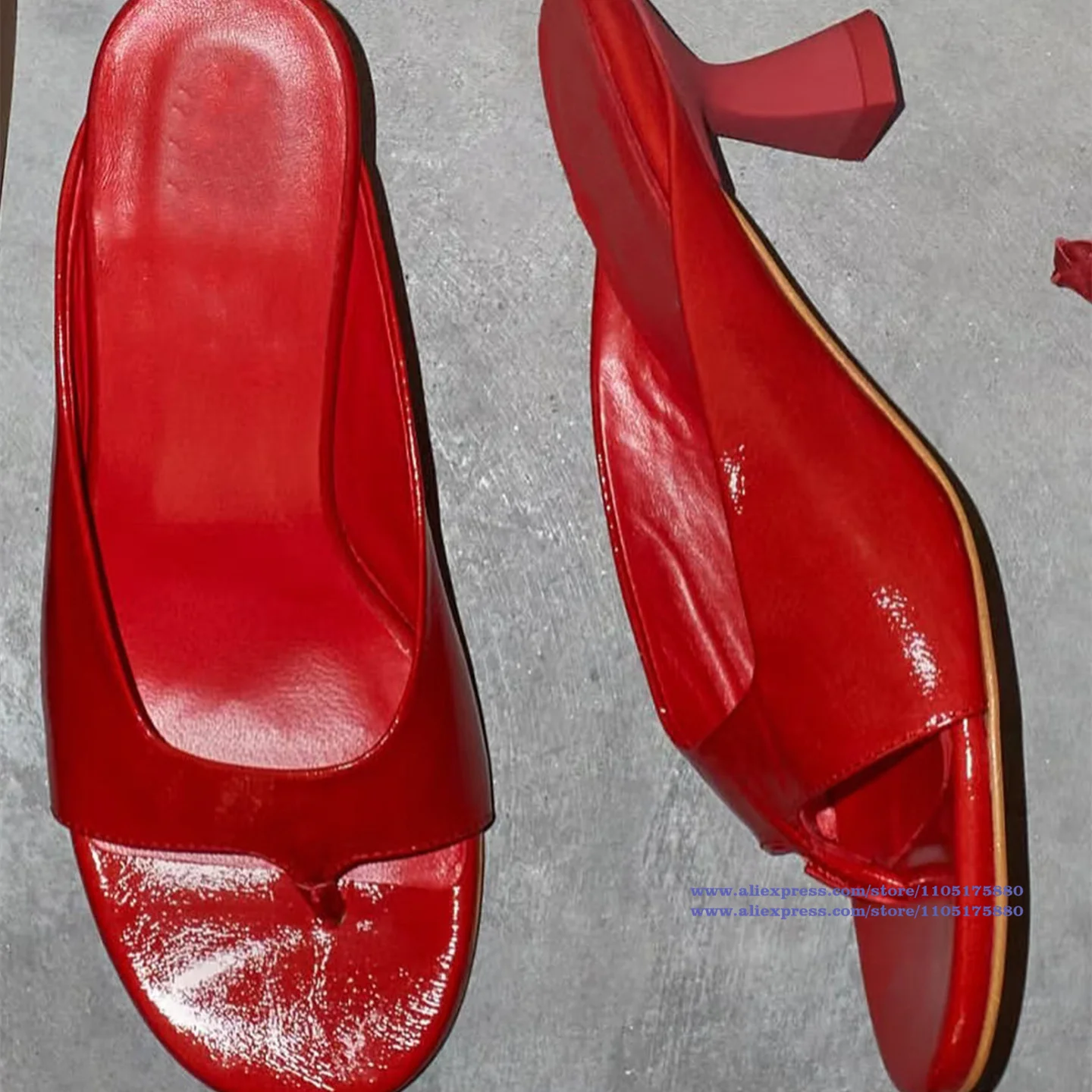 

Red Leather Kitten Heel Mule Sandals Slip On Slides Slippers Luxury Designer Dress Party Shoes Sandalias De Mujer Verano