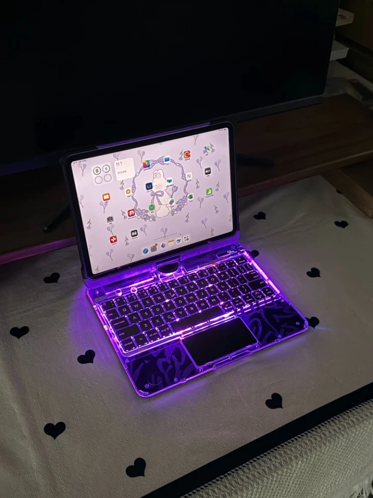 Magic Keyboard Case For Ipad & Pro & Air Transparent Bluetooth Military-grade Shockproof 360° Rotating Transparent Keyboard Case
