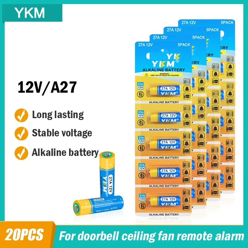 20PCS 27A A27 12V Alkaline Battery LR27A MN27 L828F GP27A 12 Volt Dry Battery for Garage Door Opener Ceiling Fan Remote Alarm