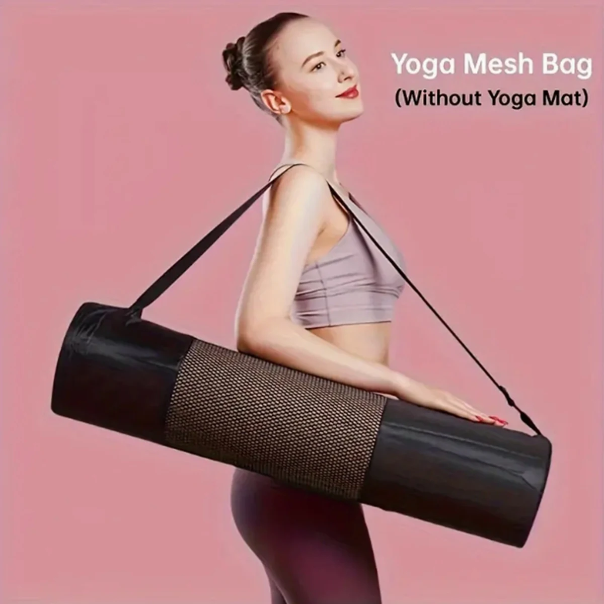 1 Breathable Yoga Mat Storage Mesh Bag - Durable Oxford Fabric, Black with Shoulder Strap, Perfect for Everyday Use and Fitness