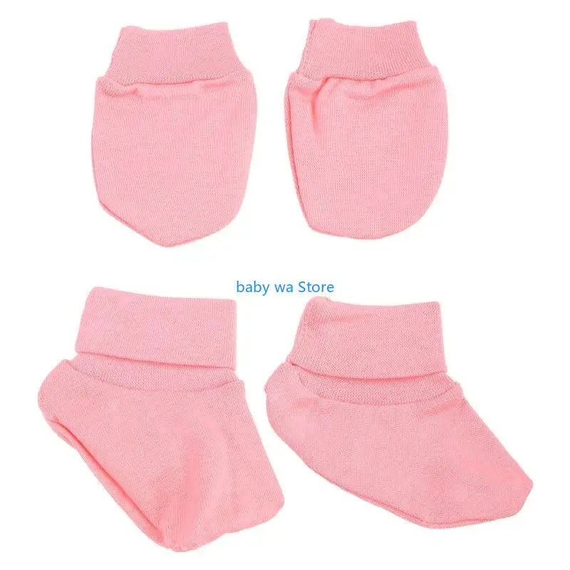 

Baby Soft Cotton Gloves Foot Covers Set Anti Scratching Mittens Socks Face for Protection Gloves for Newborn Inf 4XBD