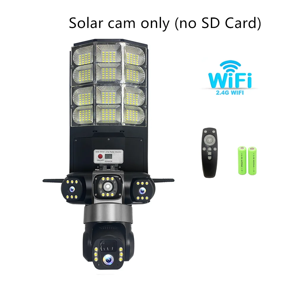 Caméra solaire extérieure Wifi, lampadaires, batterie 16000mAh, 3 modes d'éclairage, capteur de déte