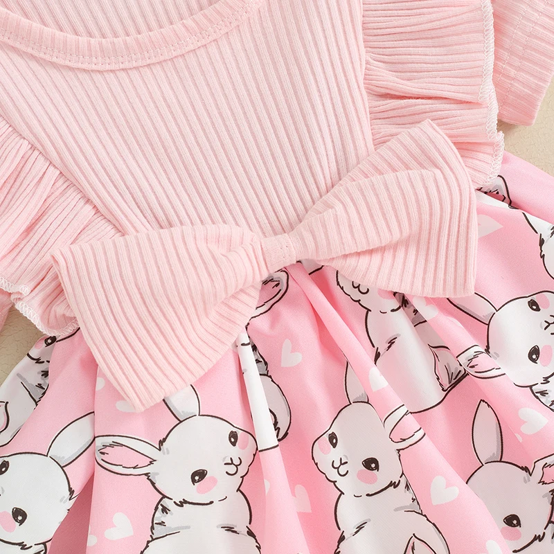 Baby Girl Easter Dress Short Sleeve Bunny Print Newborn Infant Summer Clothes with Headband Cute Causal Outfit 2pcs