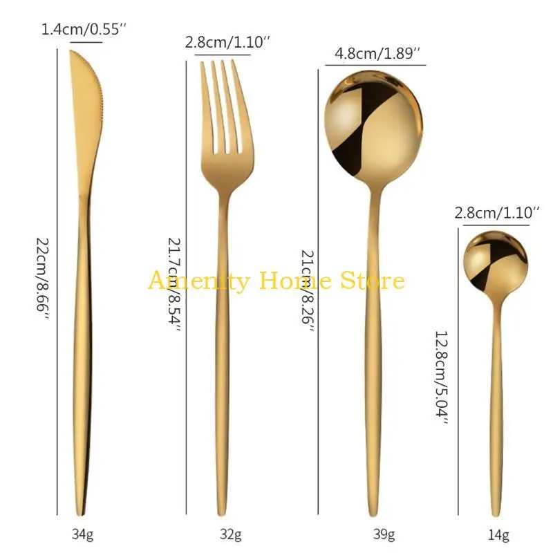 F26C 4pcs Stainless Steel Flatware Cutlery Set Knife Fork Spoon Mirror Polished Western Teaspoon Kitchen Dishwasher