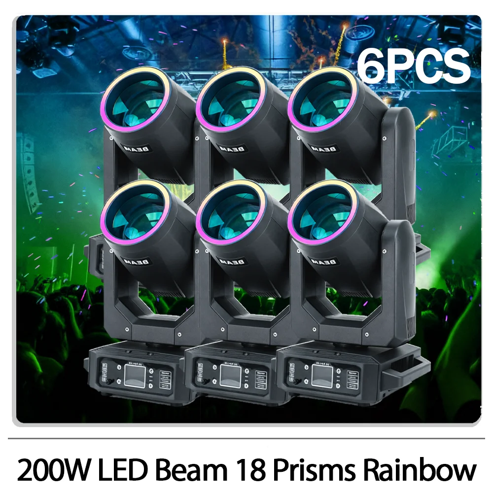 

200 Вт светодиодный луч с подвижной головкой и кольцом с эффектом радуги DMX512, управление звуком для DJ, дискотеки, вечеринки, бара, ночного клуба, свадьбы
